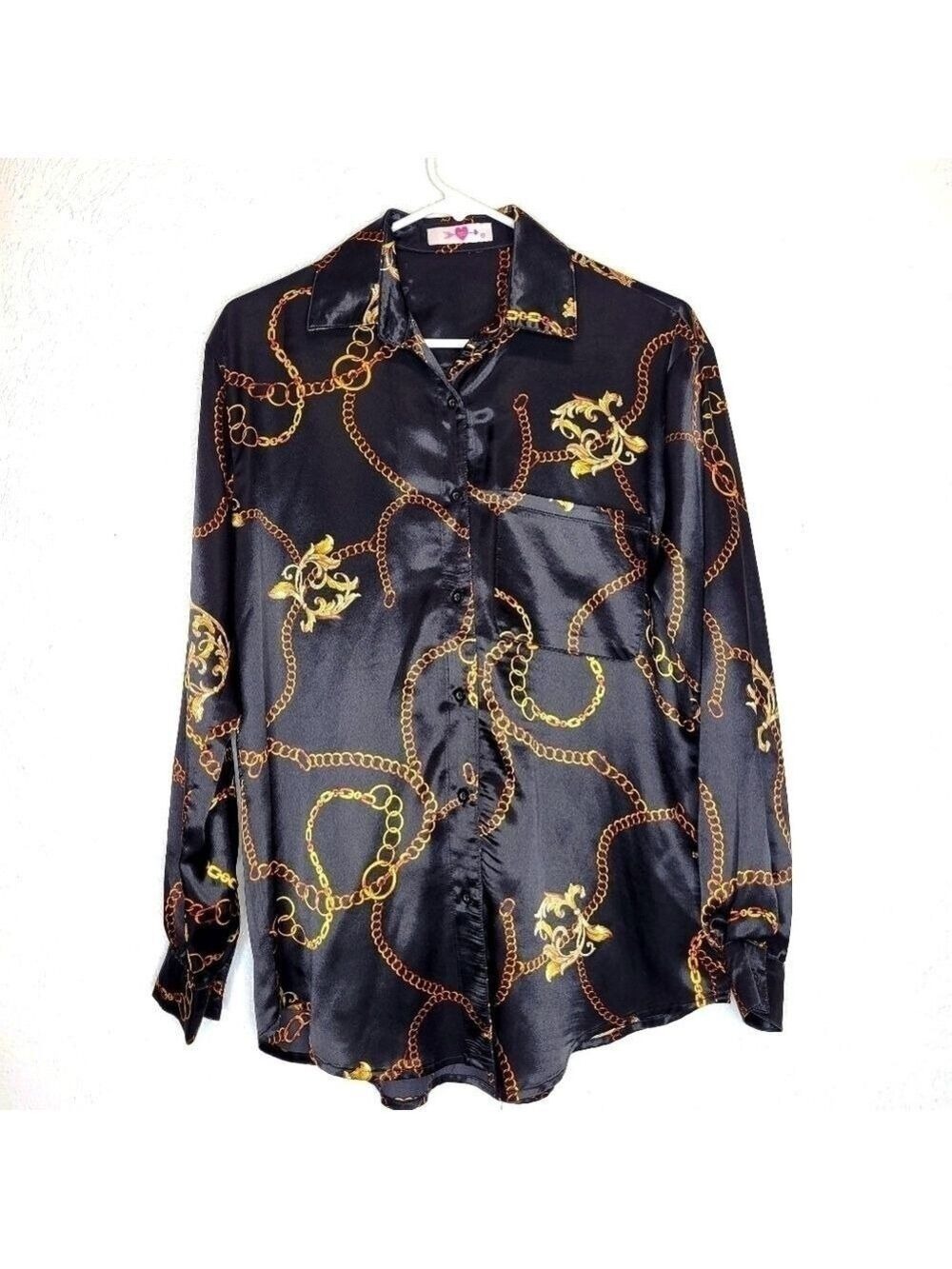 Buddy Love Chain Detailed Black Button Down Shirt Women's Size XSmall